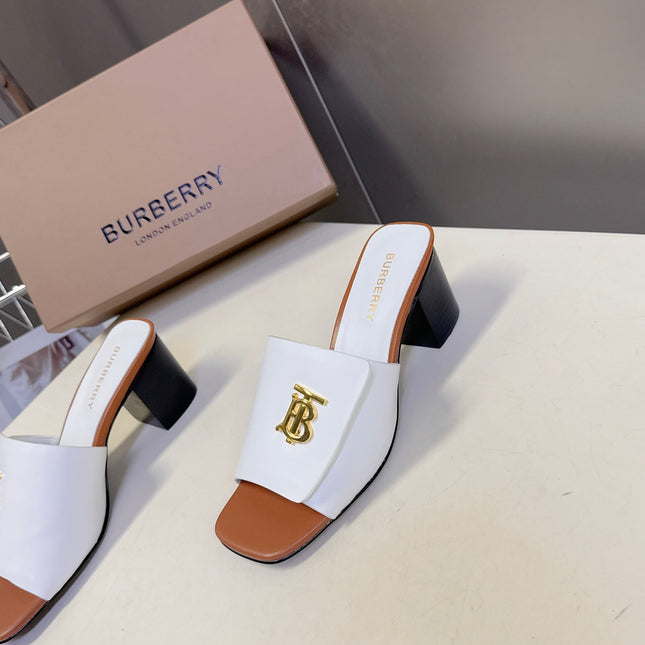 BURBERRY 26S HIGH HEEL MULE SANDALS 60MM IN WHITE CALFSKIN