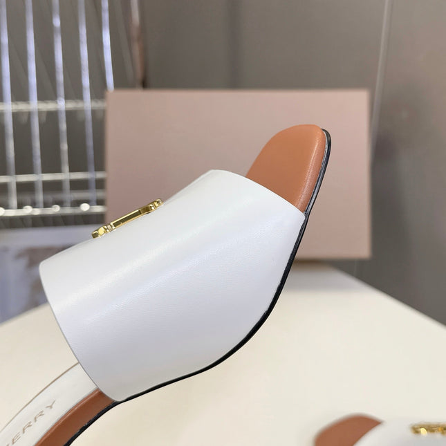 BURBERRY 26S HIGH HEEL MULE SANDALS 60MM IN WHITE CALFSKIN