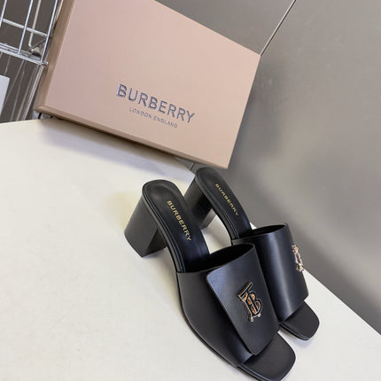 BURBERRY 26S HIGH HEEL MULE SANDALS 60MM IN BLACK CALFSKIN