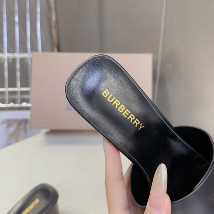 BURBERRY 26S HIGH HEEL MULE SANDALS 60MM IN BLACK CALFSKIN