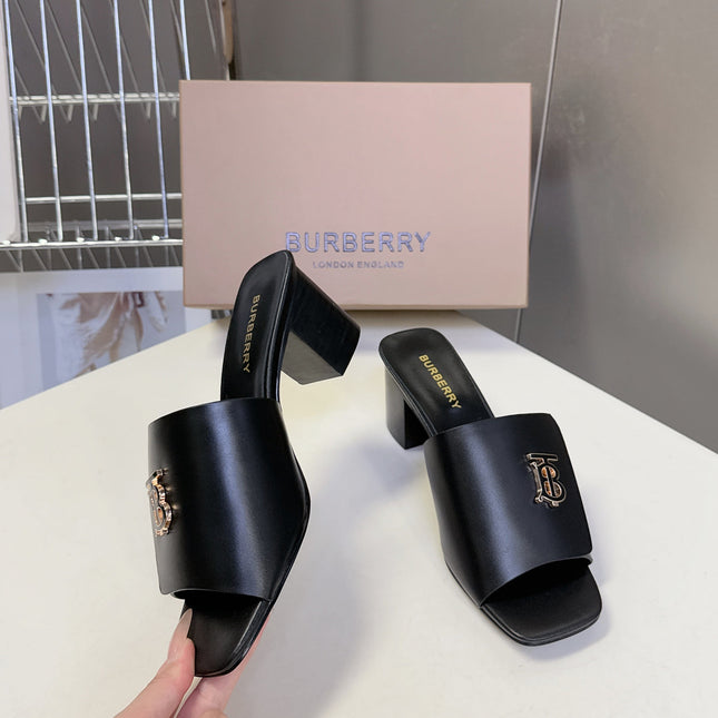 BURBERRY 26S HIGH HEEL MULE SANDALS 60MM IN BLACK CALFSKIN