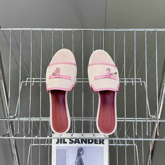 LP 26S SLIDES IN LIGHT PINK CANVAS AND CALFSKIN
