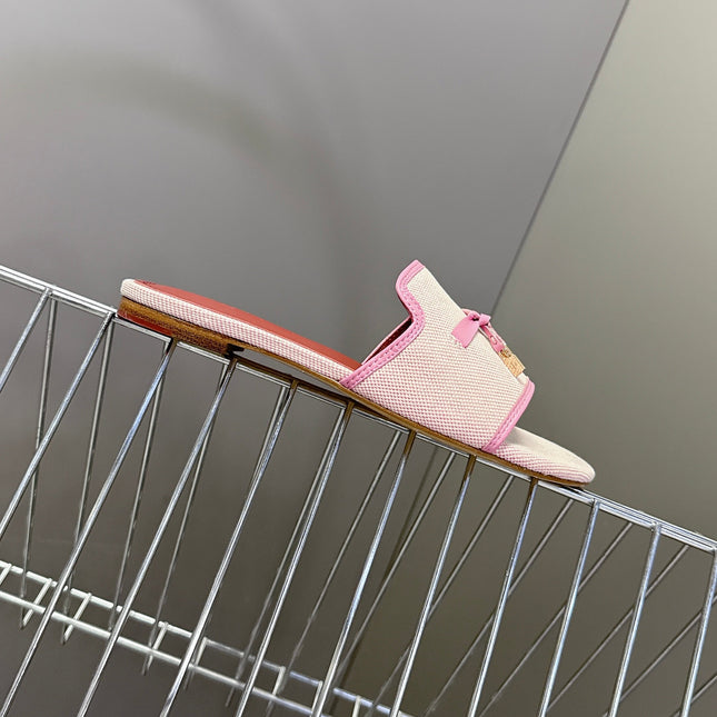 LP 26S SLIDES IN LIGHT PINK CANVAS AND CALFSKIN