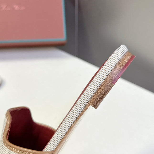 LP 26S SLIDES IN BEIGE CANVAS AND BROWN CALFSKIN