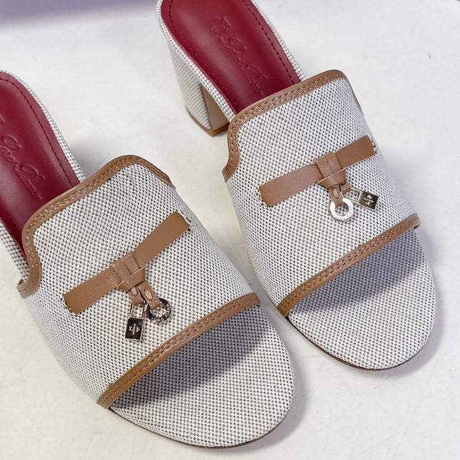 LP 26S HIGH HEEL SANDALS IN BEIGE CANVAS AND BROWN CALFSKIN