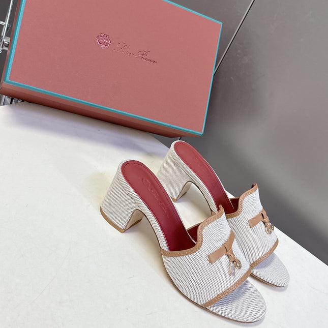 LP 26S HIGH HEEL SANDALS IN BEIGE CANVAS AND BROWN CALFSKIN