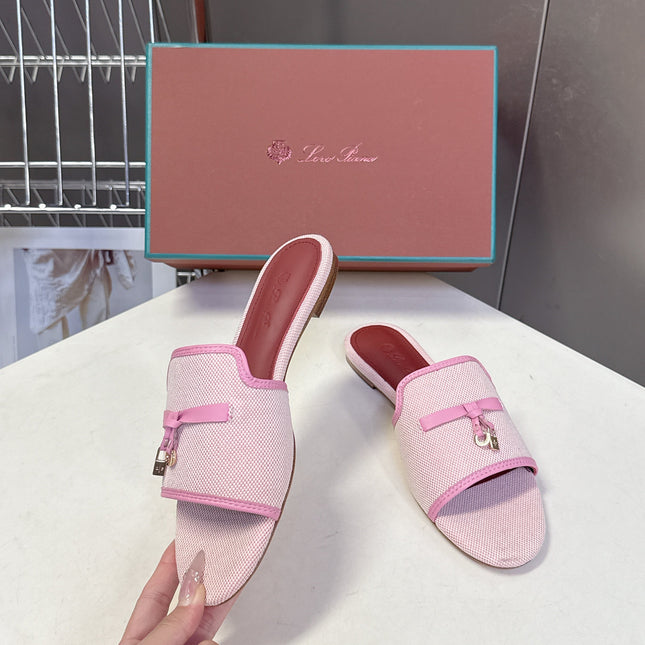 LP 26S SLIDES IN LIGHT PINK CANVAS AND CALFSKIN