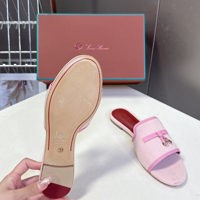 LP 26S SLIDES IN LIGHT PINK CANVAS AND CALFSKIN