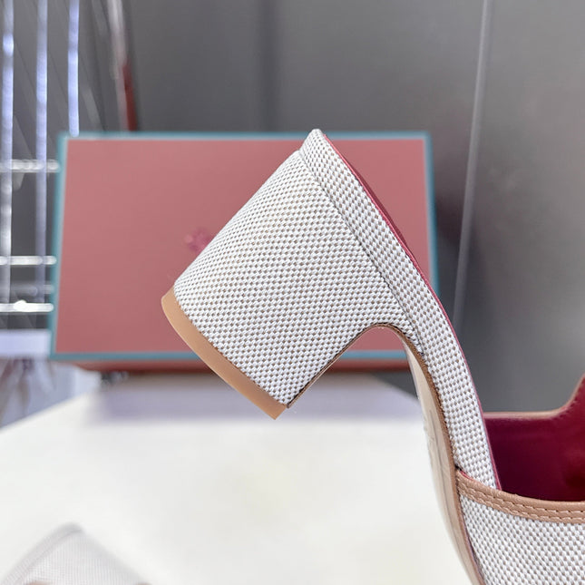 LP 26S HIGH HEEL SANDALS IN BEIGE CANVAS AND BROWN CALFSKIN