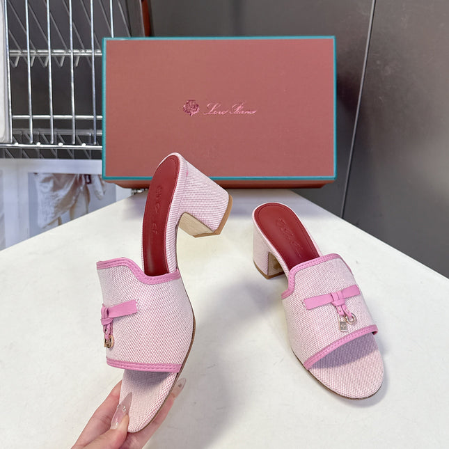 LP 26S HIGH HEEL SANDALS IN LIGHT PINK CANVAS AND CALFSKIN