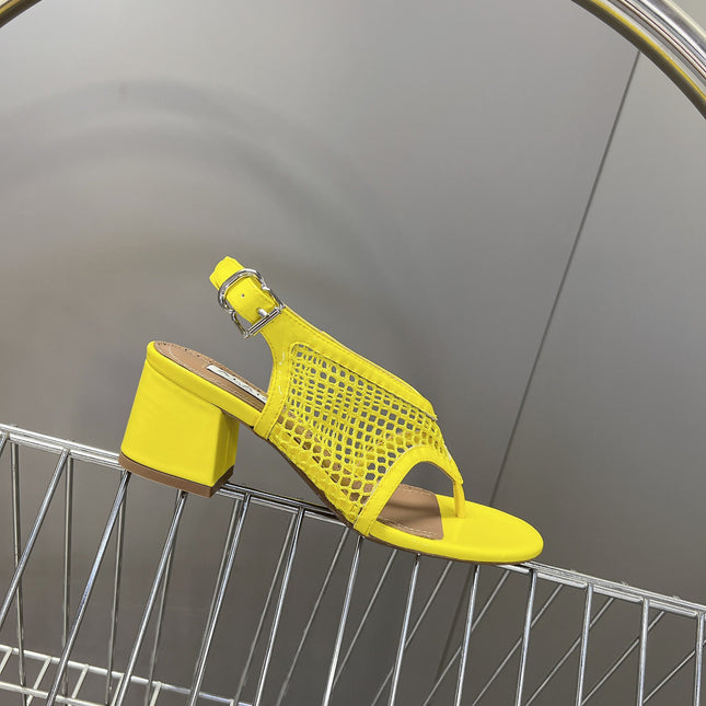 ALAIA 26S MESH THONG HEELS 55 MM IN YELLOW PATENT CALFSKIN
