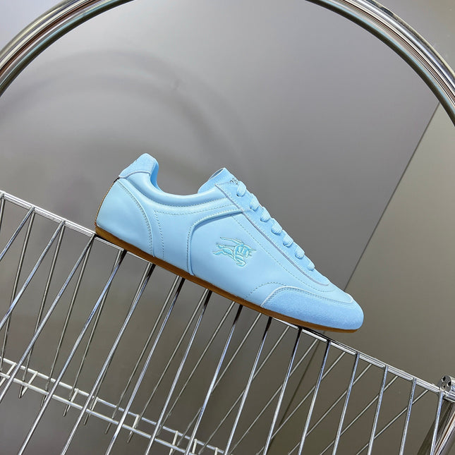 BURBERRY 26S LOW TOP SNEAKERS IN BLUE CALFSKIN AND SUEDE