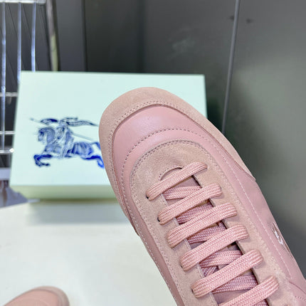 BURBERRY 26S LOW TOP SNEAKERS IN LIGHT PINK CALFSKIN AND SUEDE
