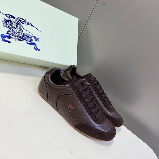 BURBERRY 26S LOW TOP SNEAKERS IN DARK BROWN CALFSKIN AND SUEDE