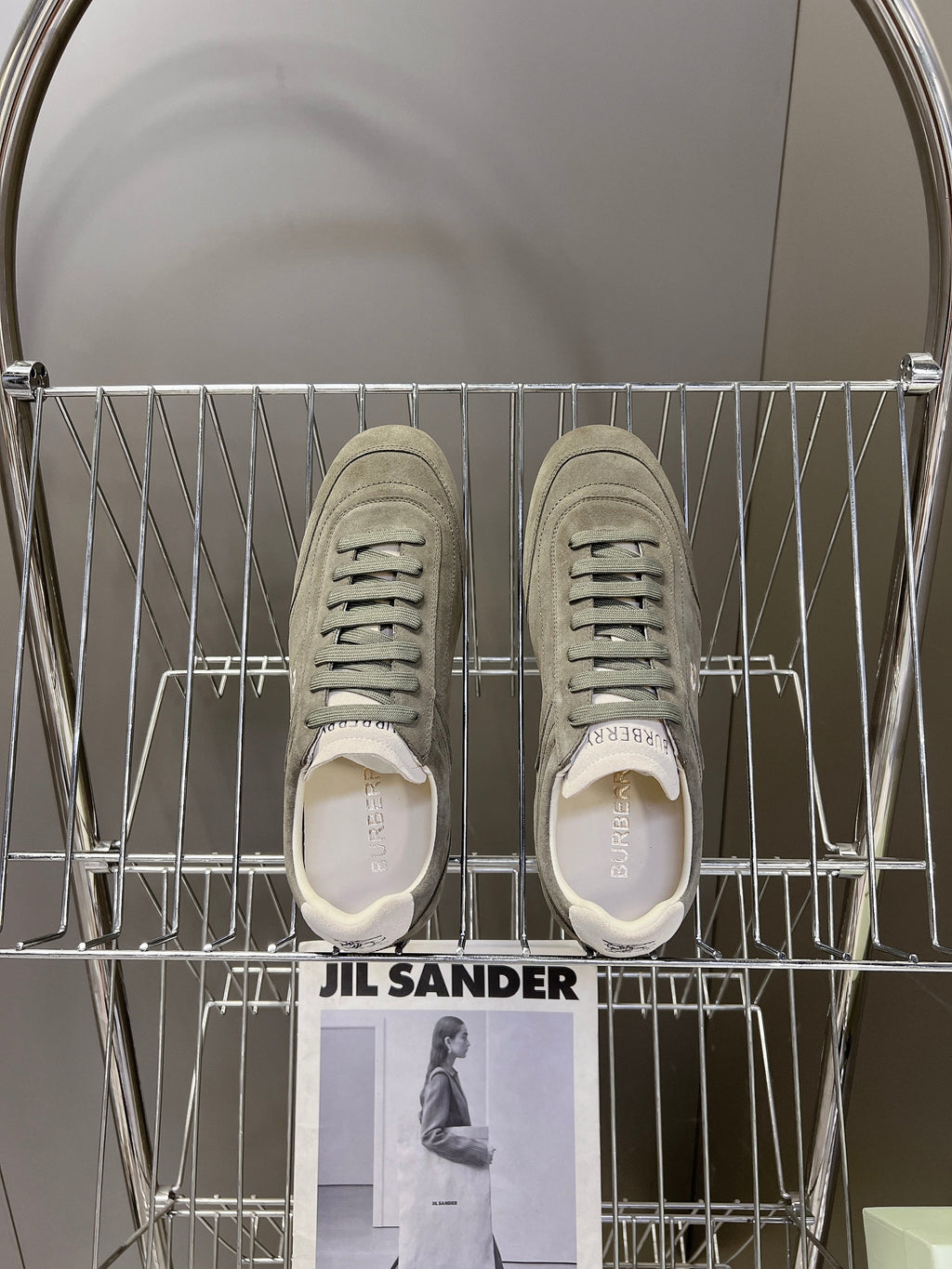 BURBERRY 26S LOW TOP SNEAKERS IN ASH GREY SUEDE