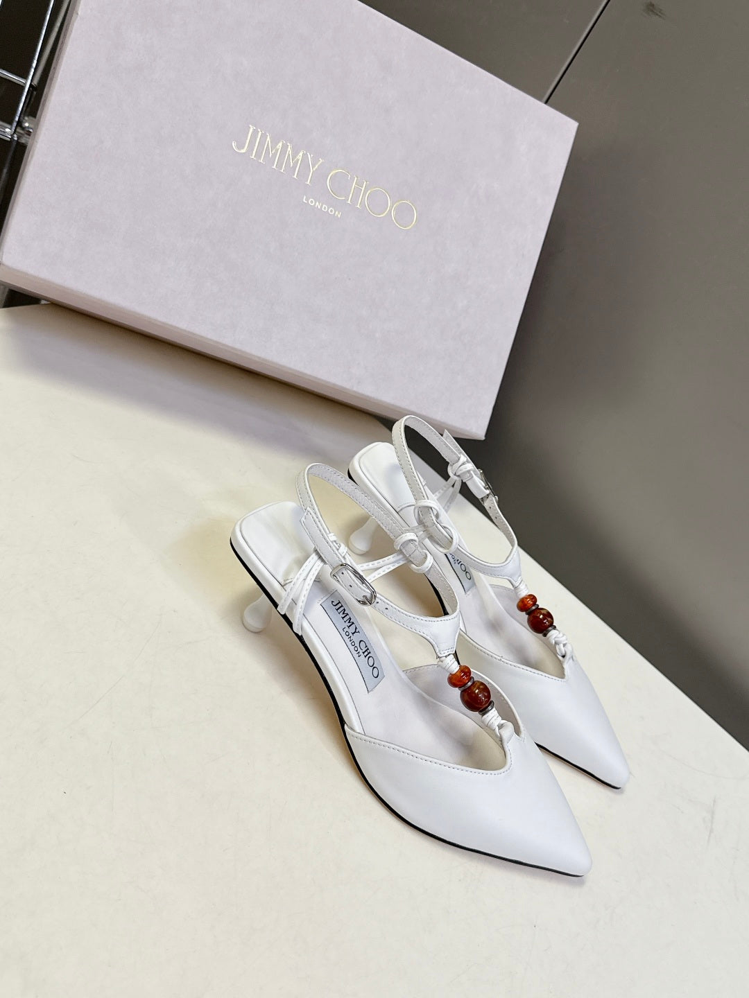 JIMMY CHOO 26S HIGH HEELS 50 MM IN WHITE CALFSKIN