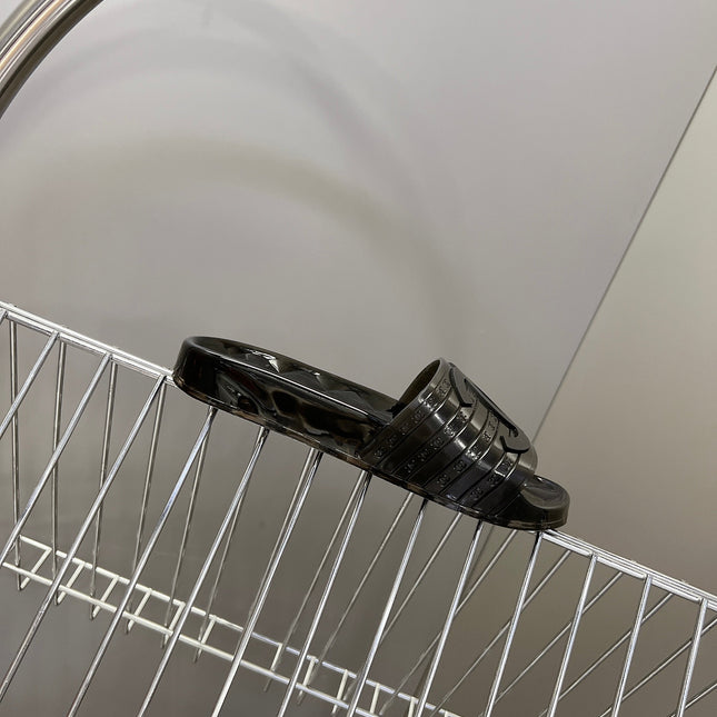 CHANEL 26S SLIDES IN BLACK PVC