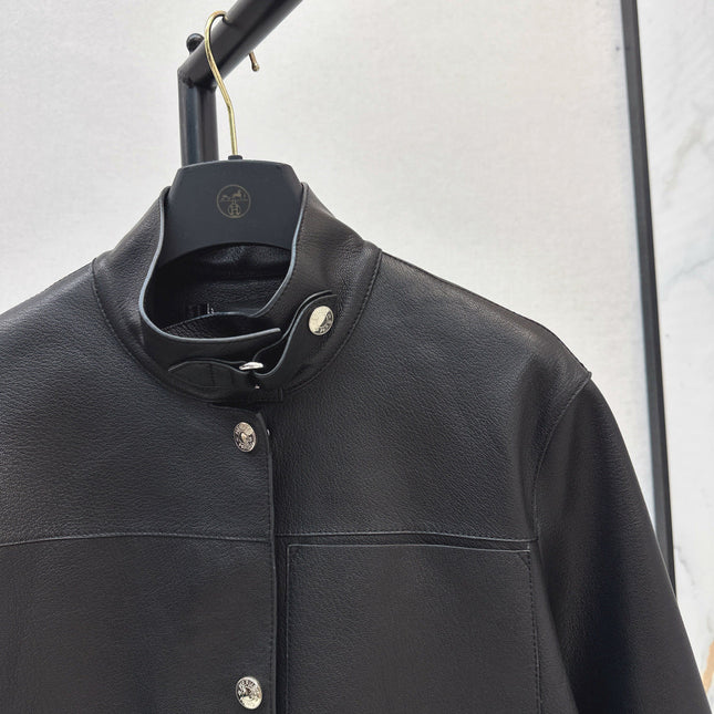 HERMES 25S STAND-COLLAR LEATHER JACKET 454
