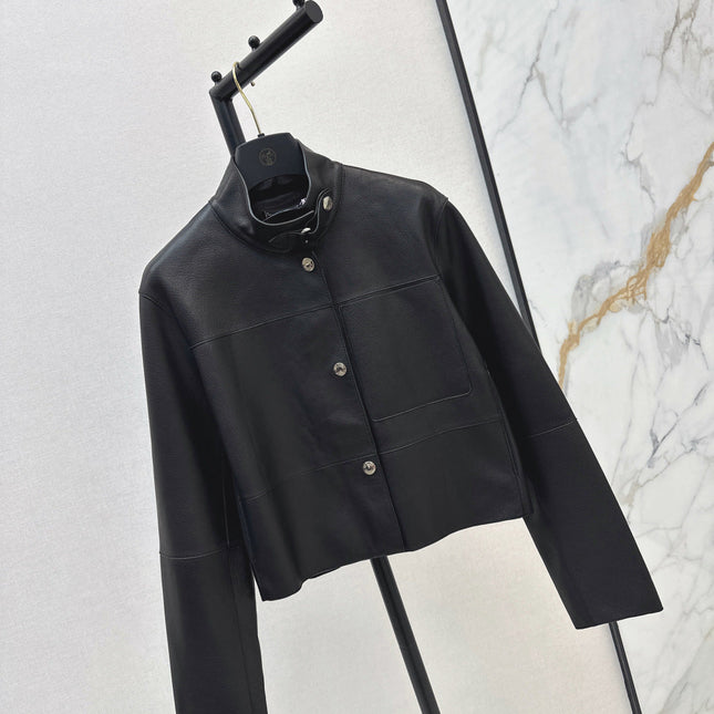 HERMES 25S STAND-COLLAR LEATHER JACKET 454