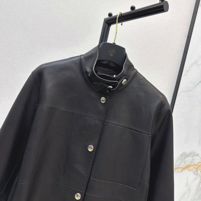 HERMES 25S STAND-COLLAR LEATHER JACKET 454