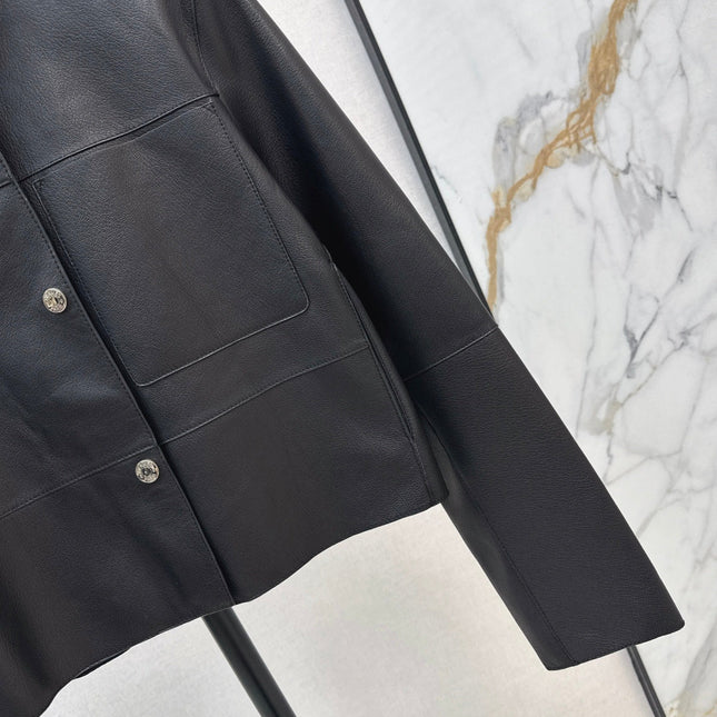 HERMES 25S STAND-COLLAR LEATHER JACKET 454