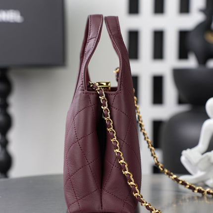 CHANEL 26S SHOPPING BAG MEDIUM 23 IN BURGUNDY RED LAMBSKIN GOLD HARDWARE