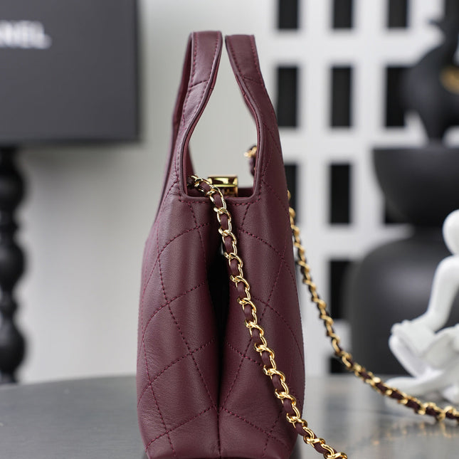 CHANEL 26S SHOPPING BAG MEDIUM 23 IN BURGUNDY RED LAMBSKIN GOLD HARDWARE