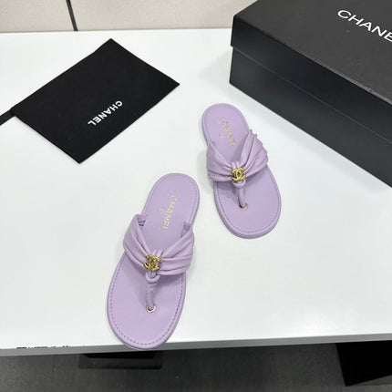 CHANEL 26S THONG SANDALS IN LIGHT PURPLE LAMBSKIN