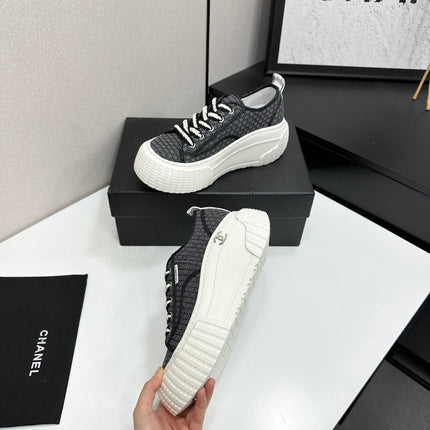CHANEL 26S CHUNKY SNEAKERS IN BLACK CHECKERED WOVEN FABRIC