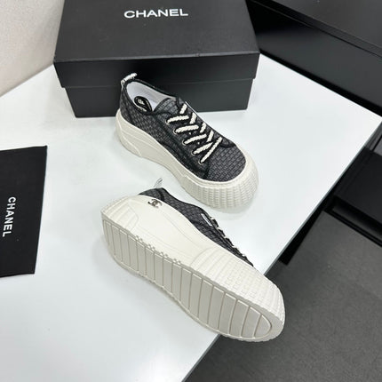 CHANEL 26S CHUNKY SNEAKERS IN BLACK CHECKERED WOVEN FABRIC