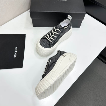 CHANEL 26S CHUNKY SNEAKERS IN BLACK CHECKERED WOVEN FABRIC
