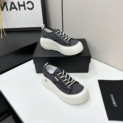 CHANEL 26S CHUNKY SNEAKERS IN BLACK CHECKERED WOVEN FABRIC