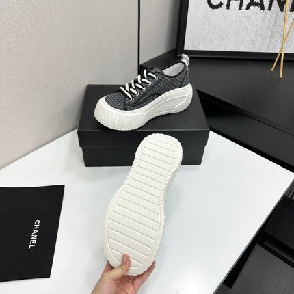 CHANEL 26S CHUNKY SNEAKERS IN BLACK CHECKERED WOVEN FABRIC
