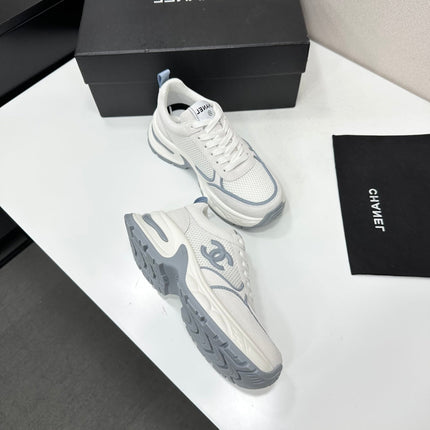 CHANEL 26S SNEAKERS IN WHITE AND GREY CALFSKIN