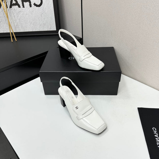 CHANEL 26S SLINGBACK LOAFER PUMPS IN WHITE PATENT CALFSKIN