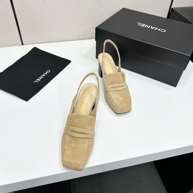CHANEL 26S SLINGBACK LOAFER PUMPS IN BEIGE SUEDE