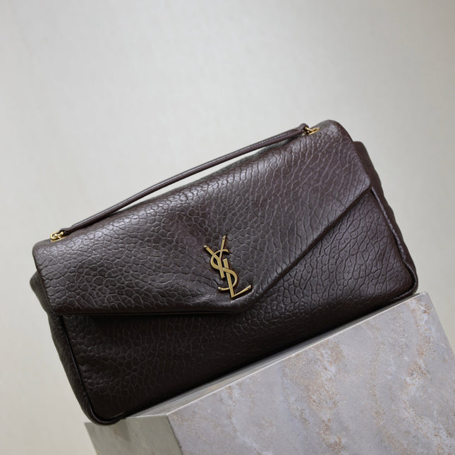 YSL 25S CALYPSO GM 38 IN DARK CHOCOLATE CALFSKIN GOLD HARDWARE