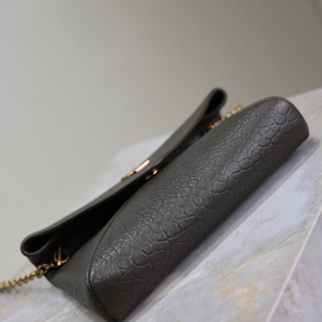 YSL 25S CALYPSO MINI 19 IN CHARCOAL GRAY LAMBSKIN GOLD HARDWARE