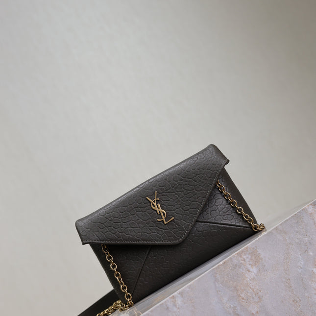YSL 25S CALYPSO MINI 19 IN CHARCOAL GRAY LAMBSKIN GOLD HARDWARE