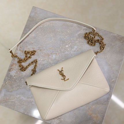 YSL 25S CALYPSO MINI 19 IN BLANC VINTAGE LAMBSKIN GOLD HARDWARE