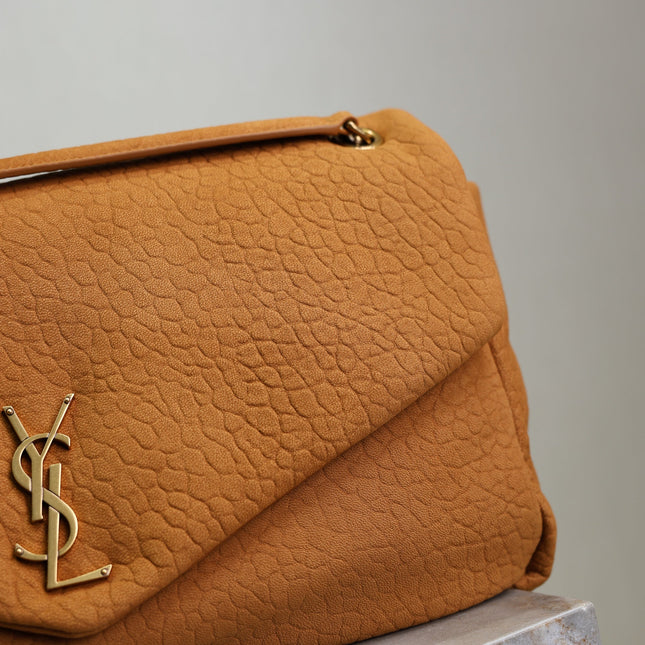 YSL 25S CALYPSO GM 38 IN BURNT ORANGE GRAINED CALFSKIN GOLD HARDWARE