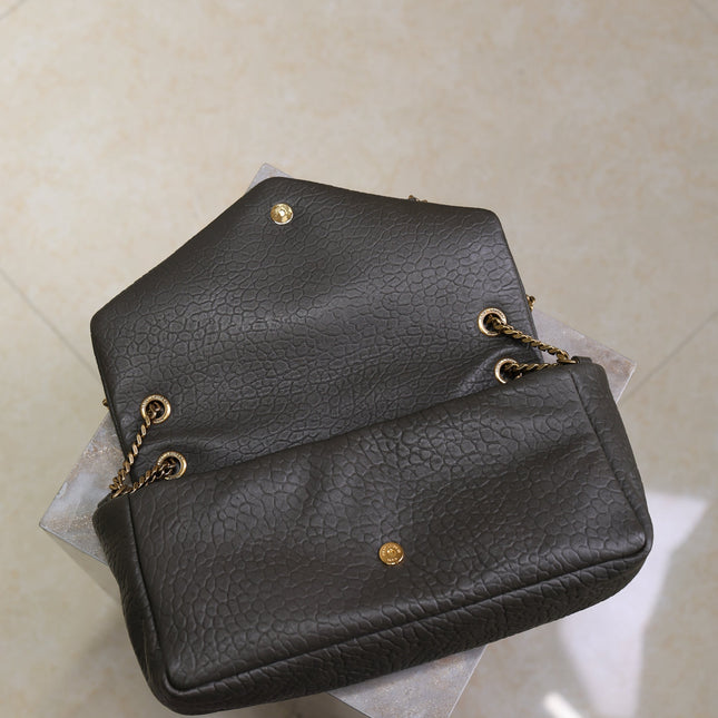 YSL 25S CALYPSO 30 IN DARK OLIVE GRAINED CALFSKIN GOLD HARDWARE