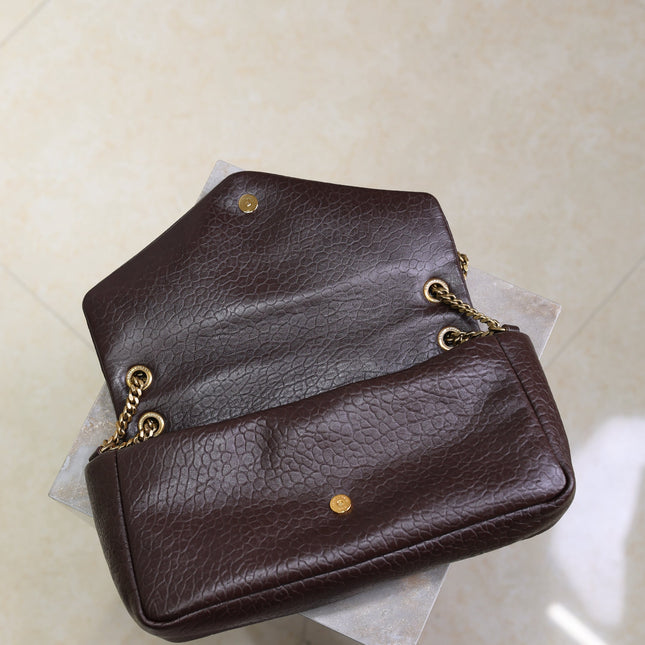 YSL 25S CALYPSO 30 IN DARK CHOCOLATE GRAINED CALFSKIN GOLD HARDWARE