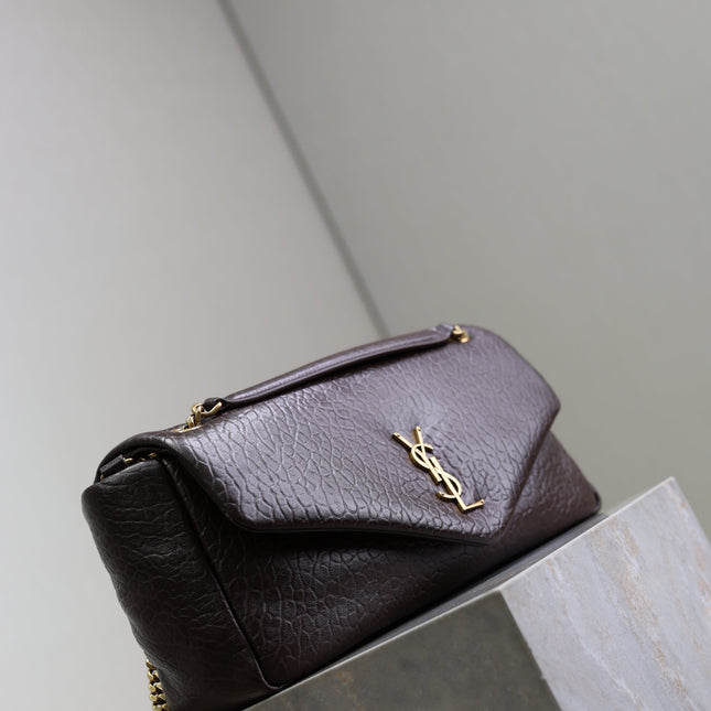 YSL 25S CALYPSO 30 IN DARK CHOCOLATE GRAINED CALFSKIN GOLD HARDWARE