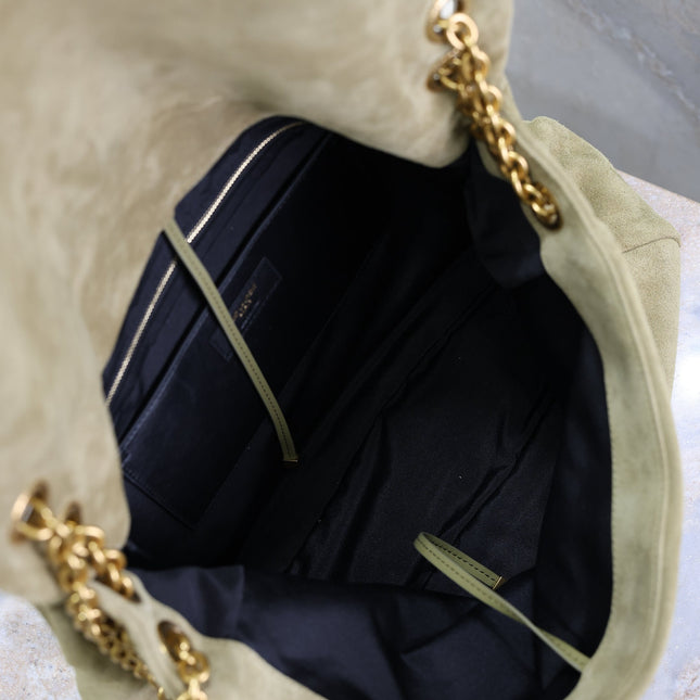 YSL 25S LARGE JAMIE 43 IN MUTED KHAKI SUEDE GOLD HARDWARE