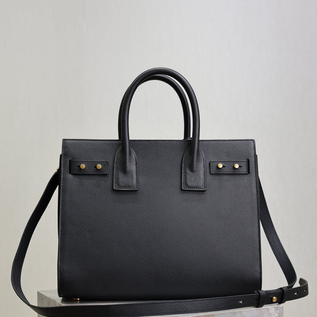 YSL 25S SAC DE JOUR GM 32 IN BLACK SUPPLE GRAINED CALFSKIN GOLD HARDWARE