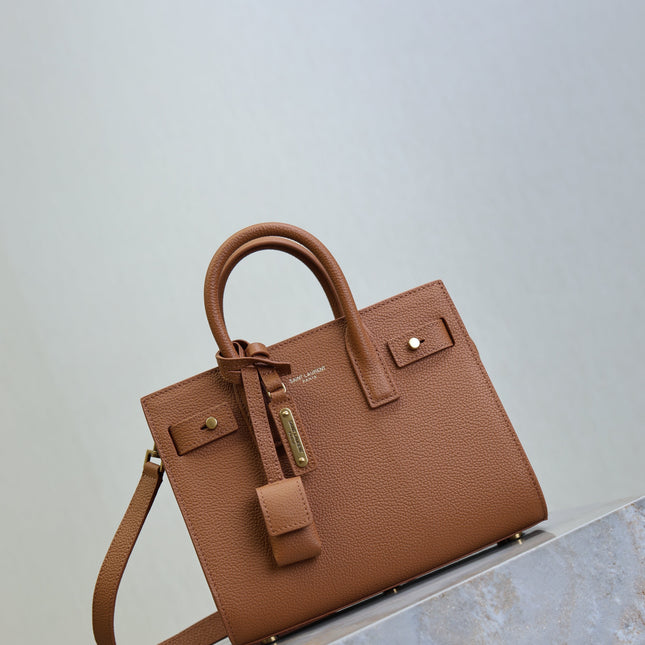 YSL 25S SAC DE JOUR 22 IN CHESTNUT BROWN SUPPLE GRAINED CALFSKIN