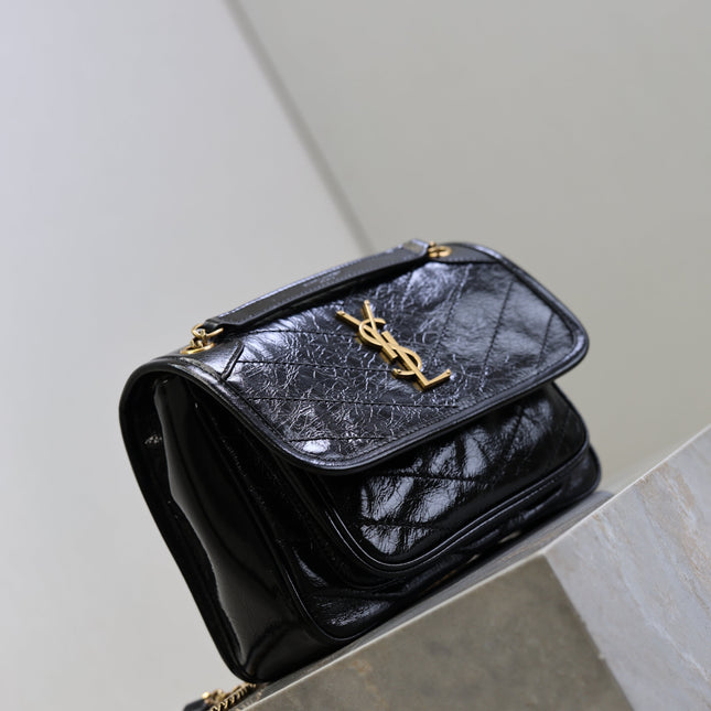 YSL 25S NIKI BAG 22 IN BLACK GLOSSY CALFSKIN GOLD HARDWARE