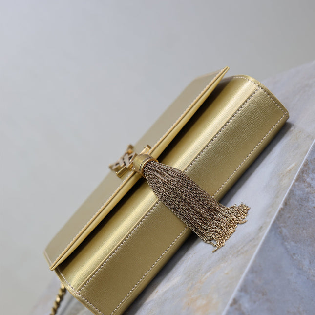 YSL 25S KATE TASSEL 20 IN GOLD METALLIC CALFSKIN GOLD HARDWARE