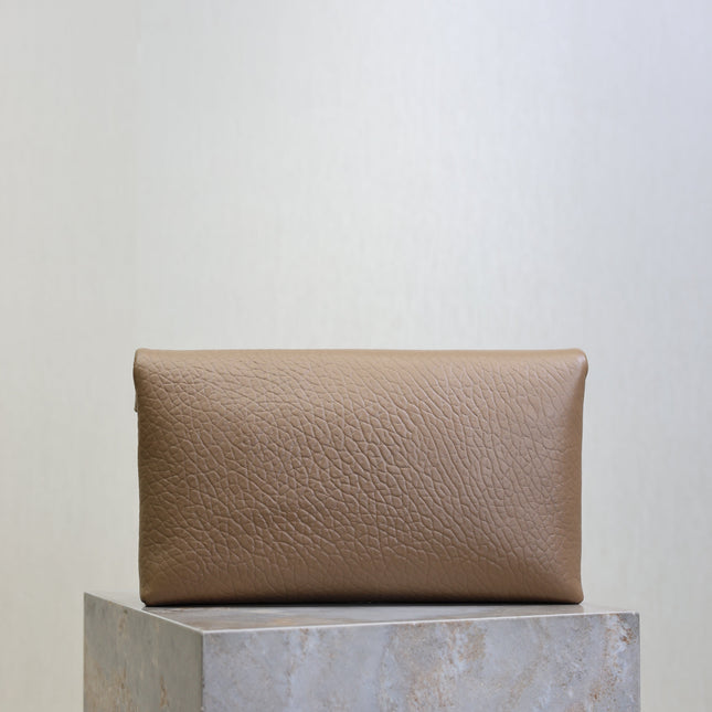 YSL 25S CASSANDRE LARGE ENVELOPE POUCH 29 IN DARK TAUPE CALFSKIN GOLD HARDWARE